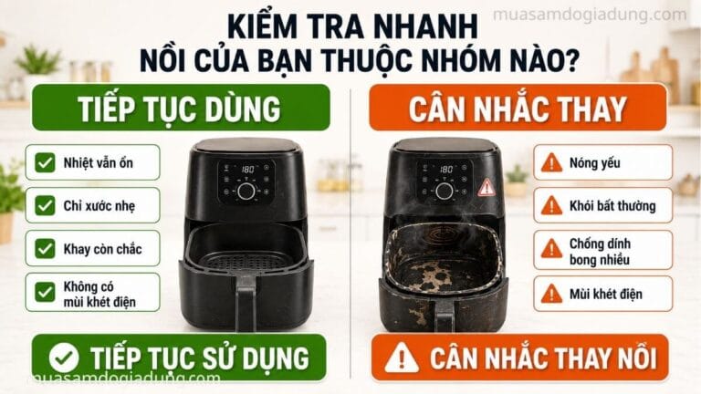 Checklist đánh giá nồi chiên không dầu sau 2–3 năm sử dụng