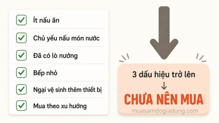 Checklist giúp đánh giá có nên mua nồi chiên không dầu theo nhu cầu thực tế.