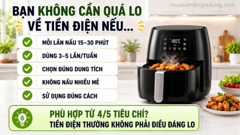 Checklist đánh giá nồi chiên không dầu có tốn điện không
