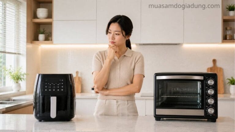 Lò nướng và nồi chiên không dầu trong căn bếp gia đình.