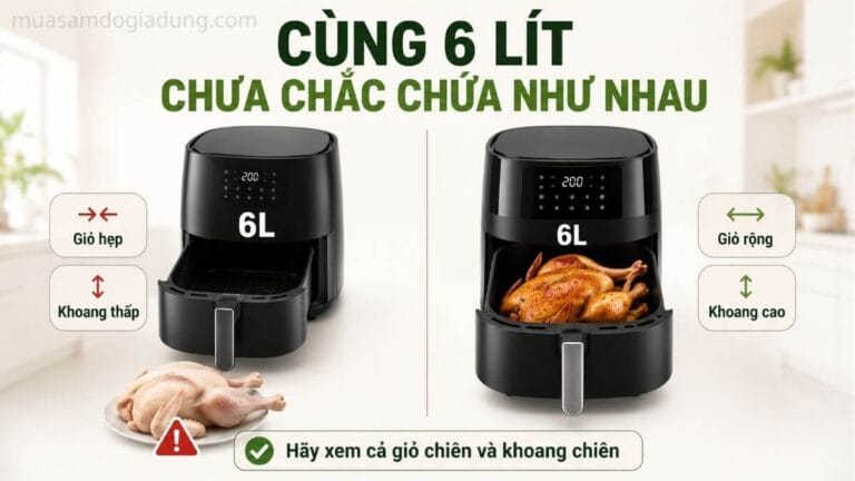 Dung tích danh nghĩa và sức chứa thực tế của nồi chiên không dầu có thể khác nhau