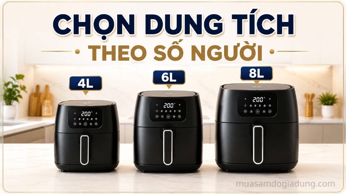 Chọn dung tích nồi chiên không dầu theo số người trong gia đình