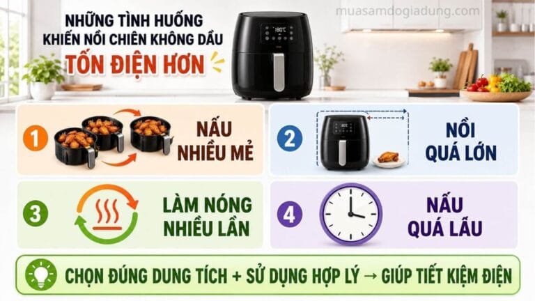 Những trường hợp nồi chiên không dầu tiêu thụ nhiều điện hơn
