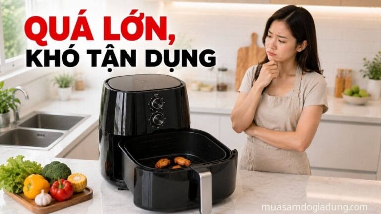 Nồi chiên không dầu dung tích lớn chiếm nhiều diện tích bếp