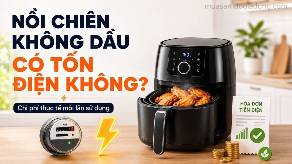 Nồi chiên không dầu có tốn điện không và chi phí điện thực tế khi sử dụng