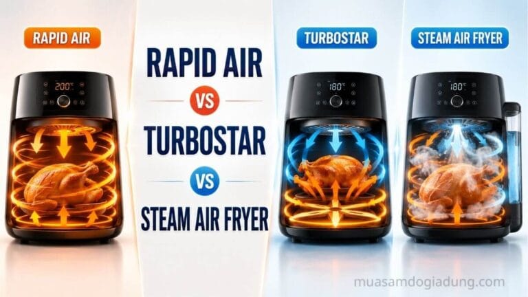 So sánh công nghệ Rapid Air, TurboStar và Steam Air Fryer trên nồi chiên không dầu