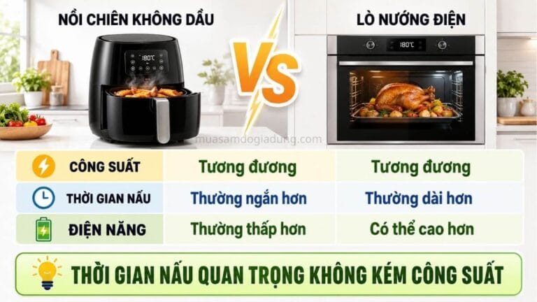 So sánh điện năng giữa nồi chiên không dầu và lò nướng