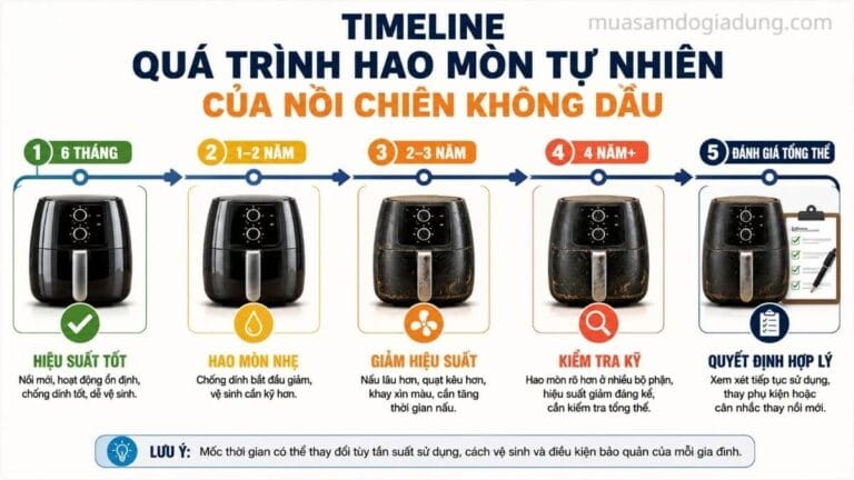Timeline xuống cấp của nồi chiên không dầu sau nhiều năm sử dụng